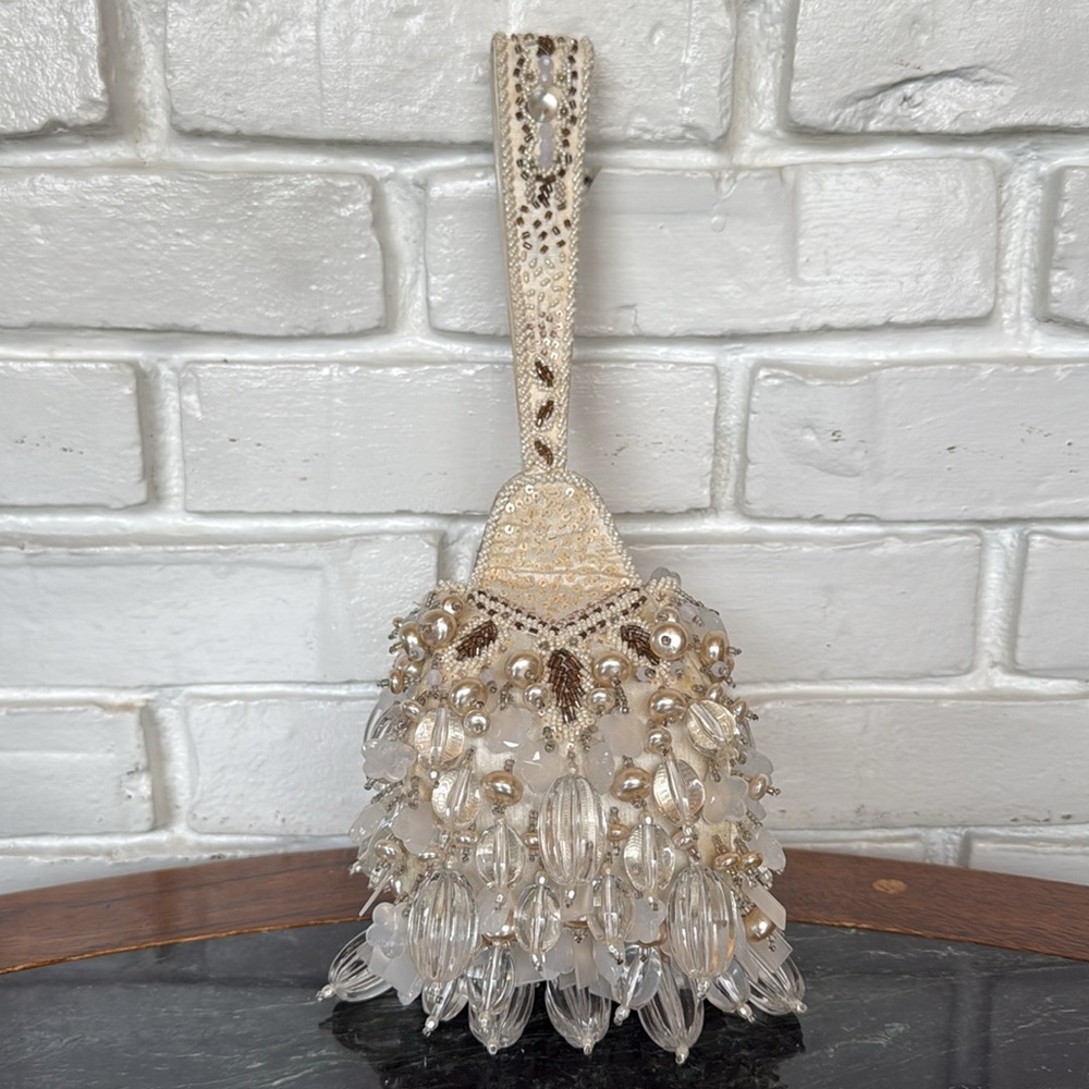 Mary Frances Cream and Gold Beaded Wristlet